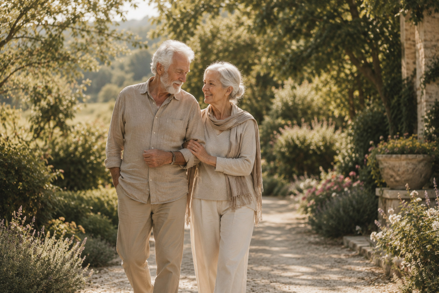 An older couple in their garden